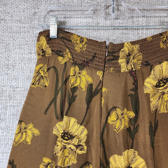 Anthropologie MAEVE Terrace Floral Wide Leg Pants Womens 2 Brown Gold Smocked - Picture 11 of 14